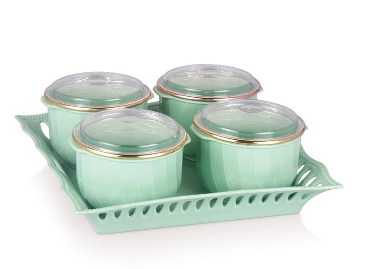 Nabhya Yzak 4Pcs Round Shape Dry Fruit Set Box with Lid & Serving Tray, Storage Container,100% Air-Tigh Plastic Utility Container 500ml (Green) (Pack Of 4) - Image 1