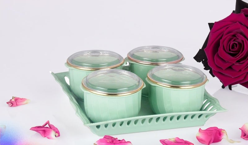 Nabhya Yzak 4Pcs Round Shape Dry Fruit Set Box with Lid & Serving Tray, Storage Container,100% Air-Tigh Plastic Utility Container 500ml (Green) (Pack Of 4) - Image 3