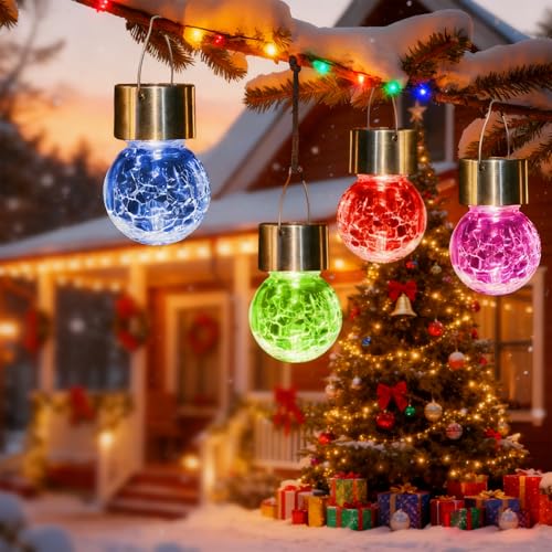 Solpex Hanging Solar Lights Outdoor, 8 Pack Decorative Cracked Glass Ball Light, Solar Powered Waterproof Globe Lighting, Hanging Globe Solar Lights for Garden, Yard, Patio, Lawn, Flower Bed - Image 3