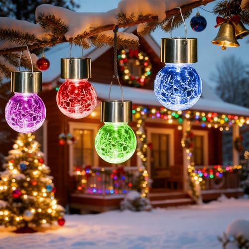 Solpex Hanging Solar Lights Outdoor, 8 Pack Decorative Cracked Glass Ball Light, Solar Powered Waterproof Globe Lighting, Hanging Globe Solar Lights for Garden, Yard, Patio, Lawn, Flower Bed - Image 1
