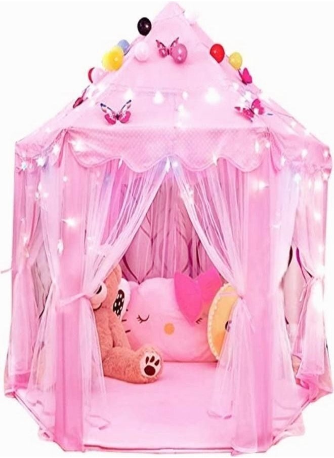 ميكسد Princess Castle Play Tent for Girls Includes LED Lights and 3D Butterfly Sticker (55"x 53") Large Space Playhouse for Kids Toy for Indoor Outdoor Gift for 2 3 4 5 6 7 Year Old Girl  - Image 5