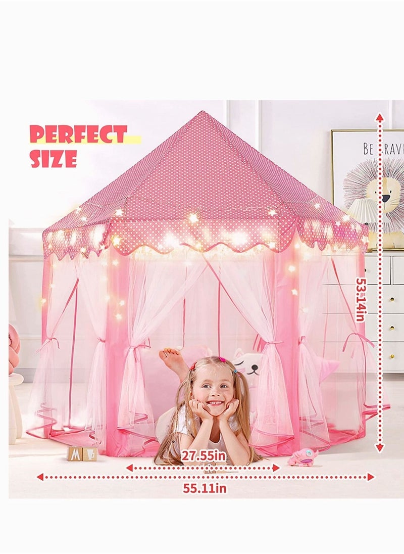ميكسد Princess Castle Play Tent for Girls Includes LED Lights and 3D Butterfly Sticker (55"x 53") Large Space Playhouse for Kids Toy for Indoor Outdoor Gift for 2 3 4 5 6 7 Year Old Girl  - Image 2