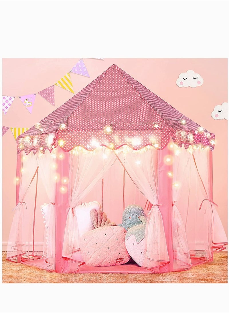ميكسد Princess Castle Play Tent for Girls Includes LED Lights and 3D Butterfly Sticker (55"x 53") Large Space Playhouse for Kids Toy for Indoor Outdoor Gift for 2 3 4 5 6 7 Year Old Girl  - Image 3