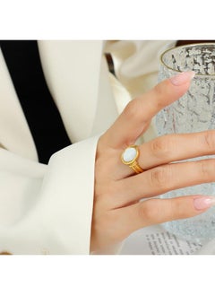 French Style Retro White Seashell Charming Ring Jewelry Plated With 8 Real Gold Titanium Steel Finger Ring Jewelry A256