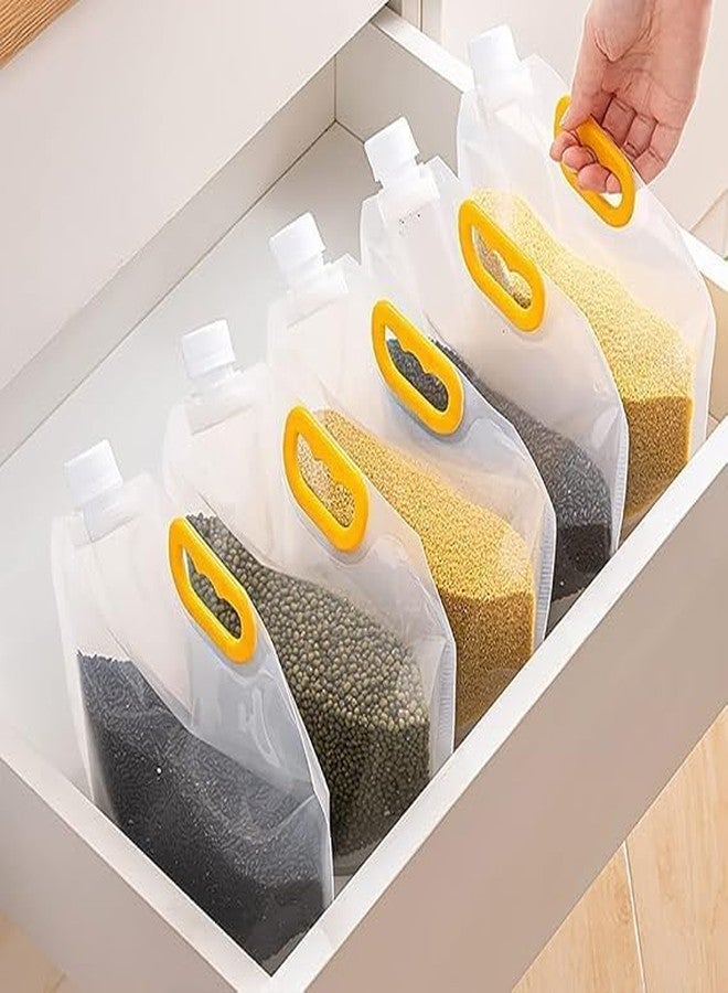 DHARMINSON 5Pcs-1.5L Kitchen Storage Bag Grains Rice Moisture-Proof Sealed Bag, Resealable, Transparent Bags Stand Up Pouch Bags With Portable Handle For Long Term Food Storage Container - Image 3