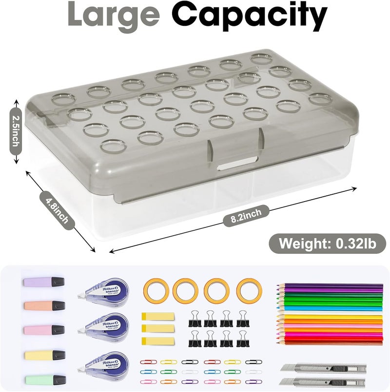 HUTUDD Plastic Pencil Box, Large Pencil Case, Clear Pencil Boxes with Snap-tight Lid, Hard Crayon Box Storage Marker Organizer Containers for Boys Girls Adults School Office Supplies (Clear Grey) - Image 2