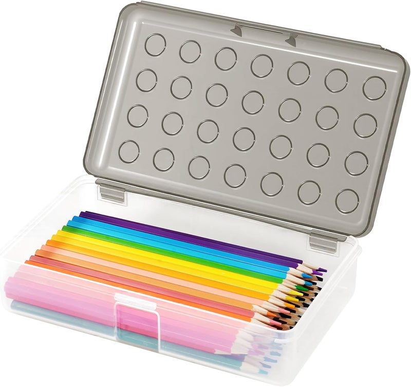 HUTUDD Plastic Pencil Box, Large Pencil Case, Clear Pencil Boxes with Snap-tight Lid, Hard Crayon Box Storage Marker Organizer Containers for Boys Girls Adults School Office Supplies (Clear Grey) - Image 1