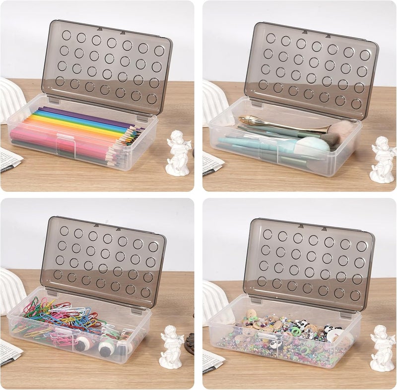 HUTUDD Plastic Pencil Box, Large Pencil Case, Clear Pencil Boxes with Snap-tight Lid, Hard Crayon Box Storage Marker Organizer Containers for Boys Girls Adults School Office Supplies (Clear Grey) - Image 3