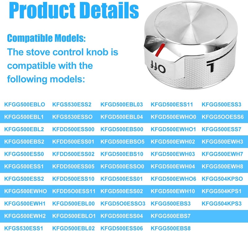 Penitue W11030413 Stove Control Knob Replacement, Enhanced Durability Range Oven Knob for Gas Ranges Replaces W10786063 W10643306 W11027434 4461624 AP6038805 PS11770322 - Image 4