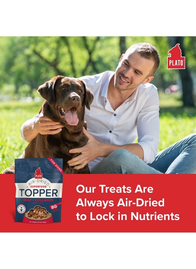 بلاتو طعام الكلاب المجفف بالهواء من PLATO Pet Treats، وصفة لحم البقر والكولاجين، غذاء خارق، خالٍ من الحبوب، صنع في الولايات المتحدة الأمريكية، 5.5 أونصة  - Image 3