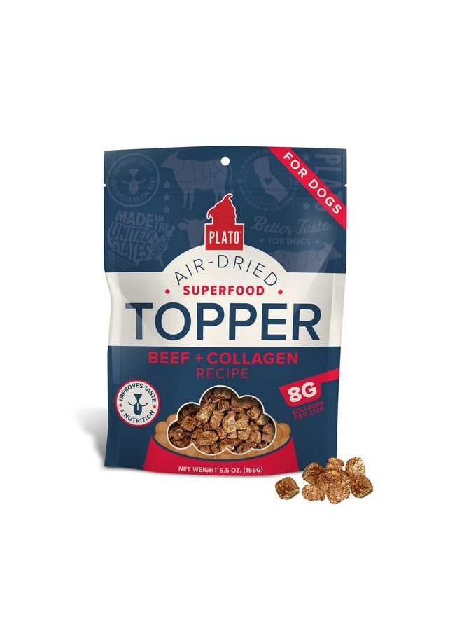 بلاتو طعام الكلاب المجفف بالهواء من PLATO Pet Treats، وصفة لحم البقر والكولاجين، غذاء خارق، خالٍ من الحبوب، صنع في الولايات المتحدة الأمريكية، 5.5 أونصة  - Image 1