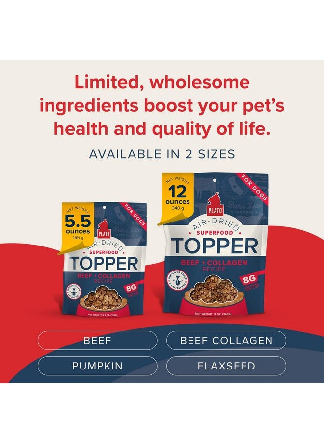 بلاتو طعام الكلاب المجفف بالهواء من PLATO Pet Treats، وصفة لحم البقر والكولاجين، غذاء خارق، خالٍ من الحبوب، صنع في الولايات المتحدة الأمريكية، 5.5 أونصة  - Image 4
