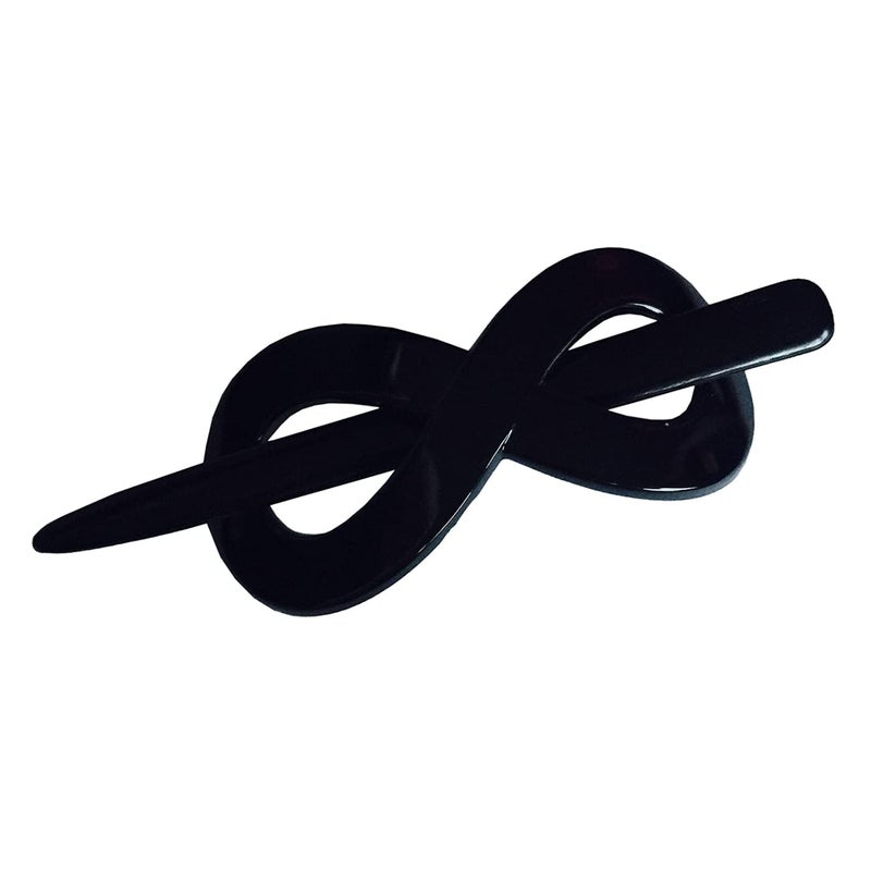 Parcelona French Infinity Medium 3 1/2" Celluloid Metal Free Hair Slider Pin Thru Barrette Clip with Stick Non Slip Grip Bun Cover Women Hair Accessories, Made in France (Glossy Black)