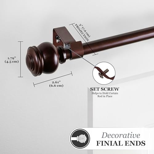 Kenney Glendale Knob Window Curtain Rod, Adjustable 28-48 Inch, Cocoa Brown - Image 5