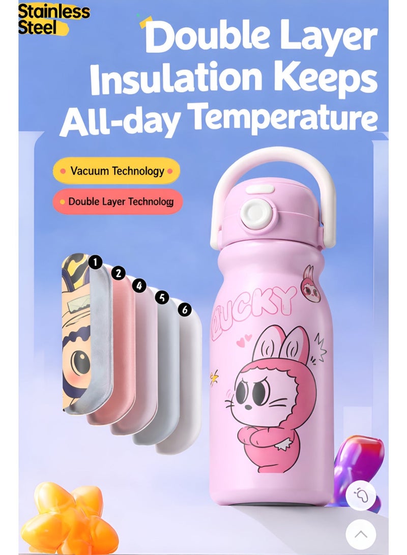 Lucky 600ml Kids Water Bottle – Double-Walled Insulated, Keeps Drinks Hot & Cold, Cute Design with Comfortable Handle. - Image 2