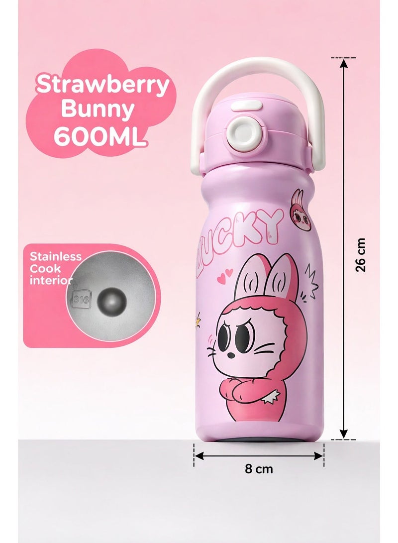 Lucky 600ml Kids Water Bottle – Double-Walled Insulated, Keeps Drinks Hot & Cold, Cute Design with Comfortable Handle. - Image 5