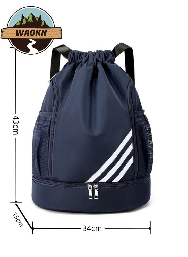 WAOKN - Waterproof Drawstring Backpack Gym Sack String Bag for Men Women Basketball Bundle Pocket Student School Football Storage Large Capacity Fitness Light Folding Travel Sports Easy Fitness Outdoors Blue - Image 1