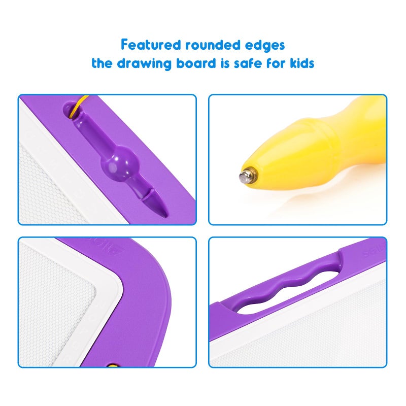 SGILE Large Magnetic Drawing Board for Kids, Toddlers Toys for 1 2 3 Year Old â€“ 16Ã—13in Doodle, Etch & Sketch Pad with 4 Stamps, Learning and Educational Toys for Boys Girls Birthday Gift, Purple - Image 3