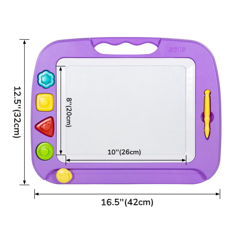 SGILE Large Magnetic Drawing Board for Kids, Toddlers Toys for 1 2 3 Year Old â€“ 16Ã—13in Doodle, Etch & Sketch Pad with 4 Stamps, Learning and Educational Toys for Boys Girls Birthday Gift, Purple - Image 2