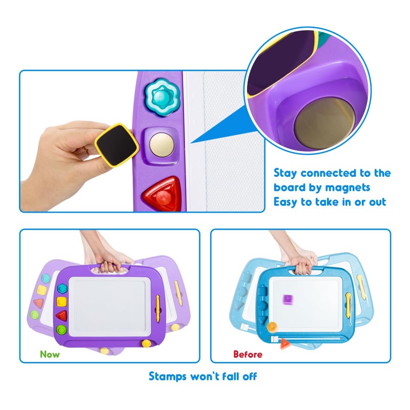 SGILE Large Magnetic Drawing Board for Kids, Toddlers Toys for 1 2 3 Year Old â€“ 16Ã—13in Doodle, Etch & Sketch Pad with 4 Stamps, Learning and Educational Toys for Boys Girls Birthday Gift, Purple - Image 4