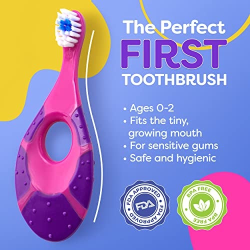 Trueocity Baby Toothbrush 12 months and up - Toddler Toothbrush - Soft Bristles - Child Sized Brush Heads - Infant toothbrush - Kids Tooth Brush - Easy Storage - Girl Set (4-Pack, Pink & Purple - Color) - Image 3