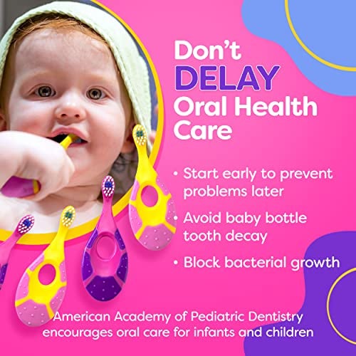 Trueocity Baby Toothbrush 12 months and up - Toddler Toothbrush - Soft Bristles - Child Sized Brush Heads - Infant toothbrush - Kids Tooth Brush - Easy Storage - Girl Set (4-Pack, Pink & Purple - Color) - Image 5