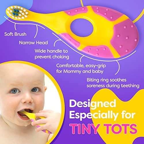 Trueocity Baby Toothbrush 12 months and up - Toddler Toothbrush - Soft Bristles - Child Sized Brush Heads - Infant toothbrush - Kids Tooth Brush - Easy Storage - Girl Set (4-Pack, Pink & Purple - Color) - Image 4