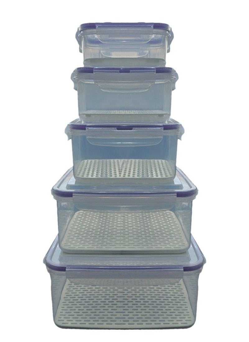 CATANES Set of 5 Nesting Food Storage Containers - Reusable, BPA Free Plastic, Snap Lock Lids With a Leakproof Silicone Seal. Great for Snacks, Soup, Fruit, Salad and Food Storage  - Image 1