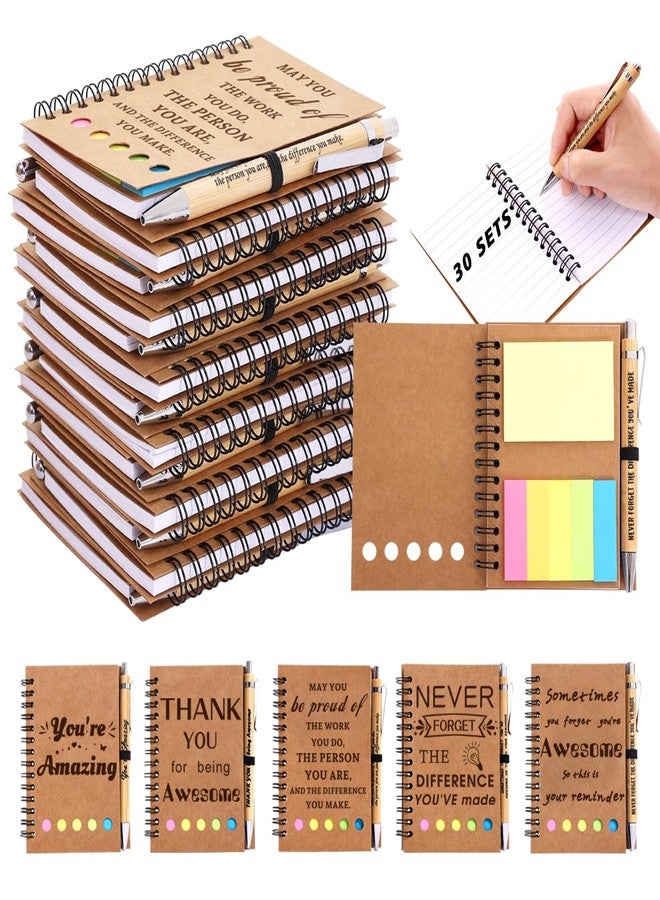 BHHQHH 30 Sets Employee Appreciation Gifts Bulk Team College Graduate Thank You Gifts Inspirational Spiral Notebook with Sticky Note Motivational Bamboo Ballpoint Pens for Nurse Teacher Employees Coworker - Image 1