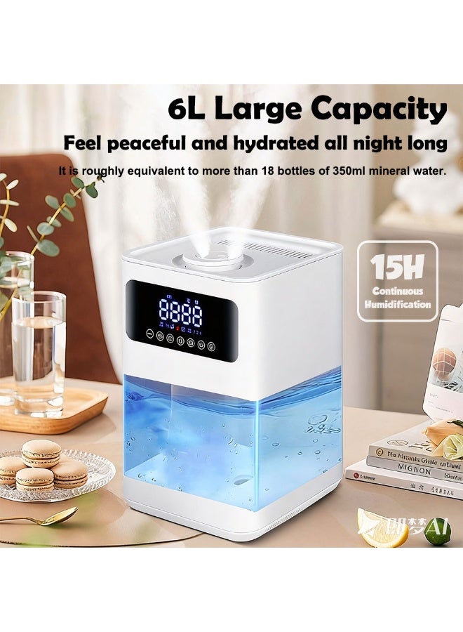 ET-LIFE Air Humidifier -  Cool/Warm Mist Humidifier, Large 6L Capacity, Rooms up to 50 m², 400 ml/h Humidification Rate, Aroma Tray for Oils, UV Sterilization- HX-03 White - Image 2