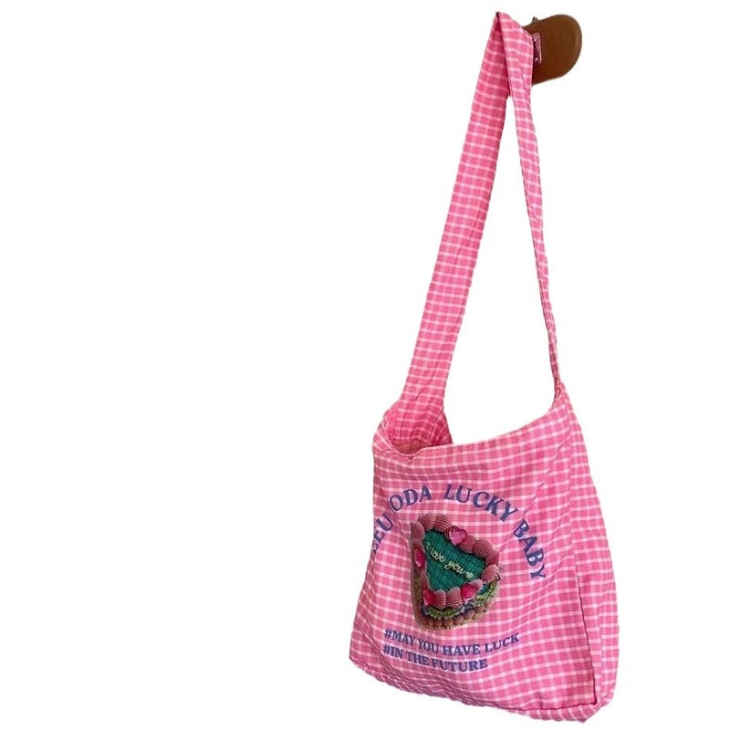 Weitaiao Barbie Pink Diamond Crossbody Bag, Large Capacity Canvas Tote - Image 5