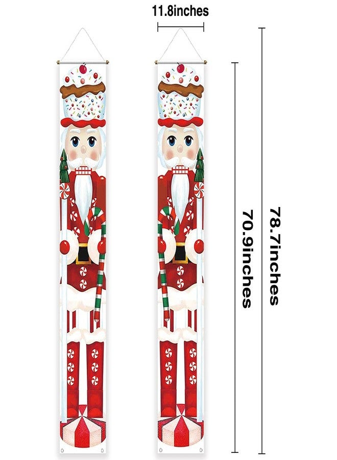 Allenjoy Red Candy Nutcracker Soldier Porch Sign Door Banner for Winter Xmas Christmas Sweet Cane Candyland Holiday New Year Party Supplies Decorations Flag Hanging Home Wall Decor Outdoor Indoor - Image 3