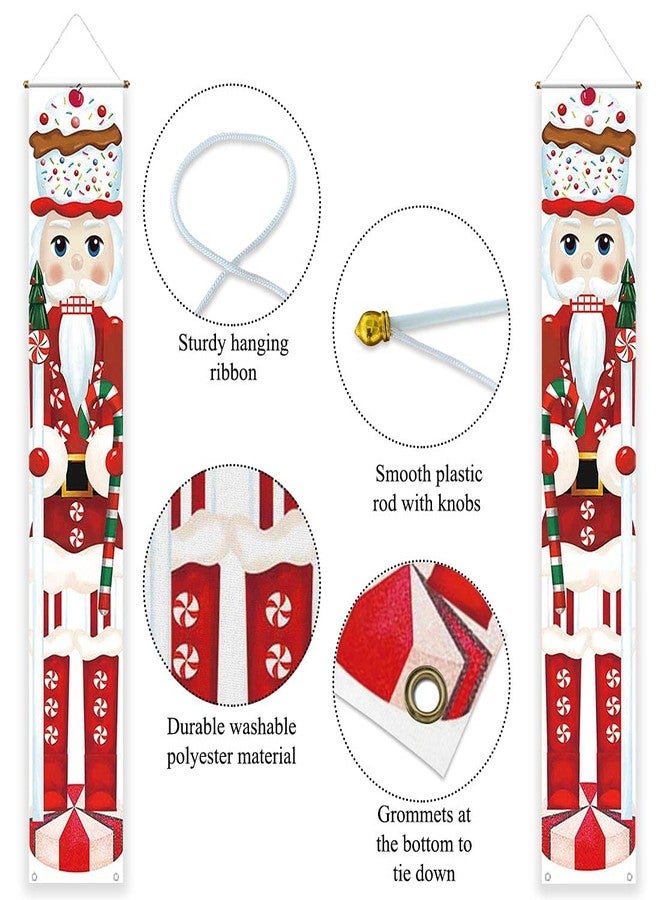 Allenjoy Red Candy Nutcracker Soldier Porch Sign Door Banner for Winter Xmas Christmas Sweet Cane Candyland Holiday New Year Party Supplies Decorations Flag Hanging Home Wall Decor Outdoor Indoor - Image 4