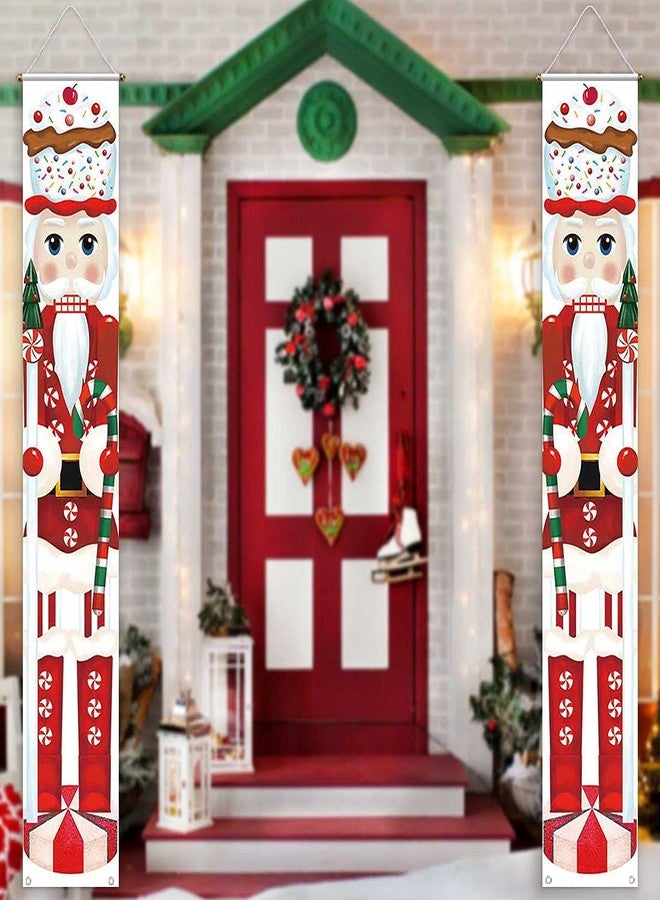 Allenjoy Red Candy Nutcracker Soldier Porch Sign Door Banner for Winter Xmas Christmas Sweet Cane Candyland Holiday New Year Party Supplies Decorations Flag Hanging Home Wall Decor Outdoor Indoor - Image 5