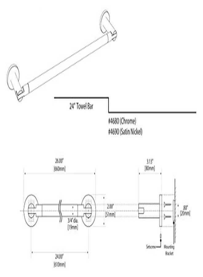 Gatco 4690 Channel Towel Bar, Satin Nickel, 24 Inch - Image 3