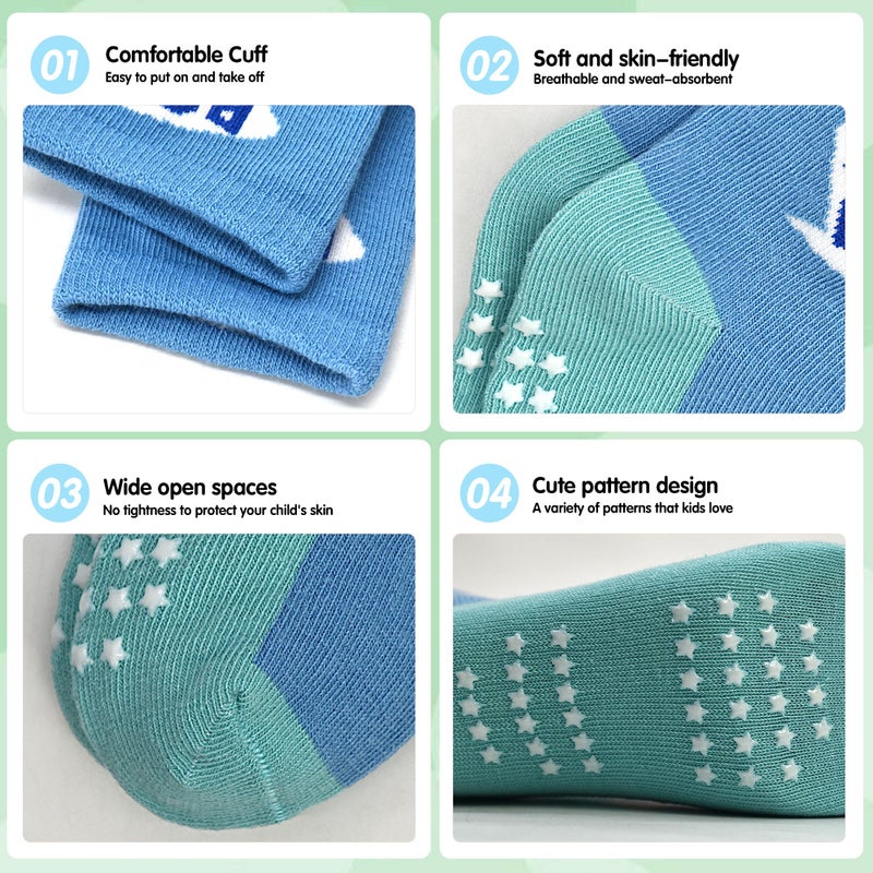 Tphon Toddler Baby Non Slip Socks Infant Anti Skid Socks with Grips 12 Pairs Crew Sock for 1-3 Years Kids Boys Girls - Image 2