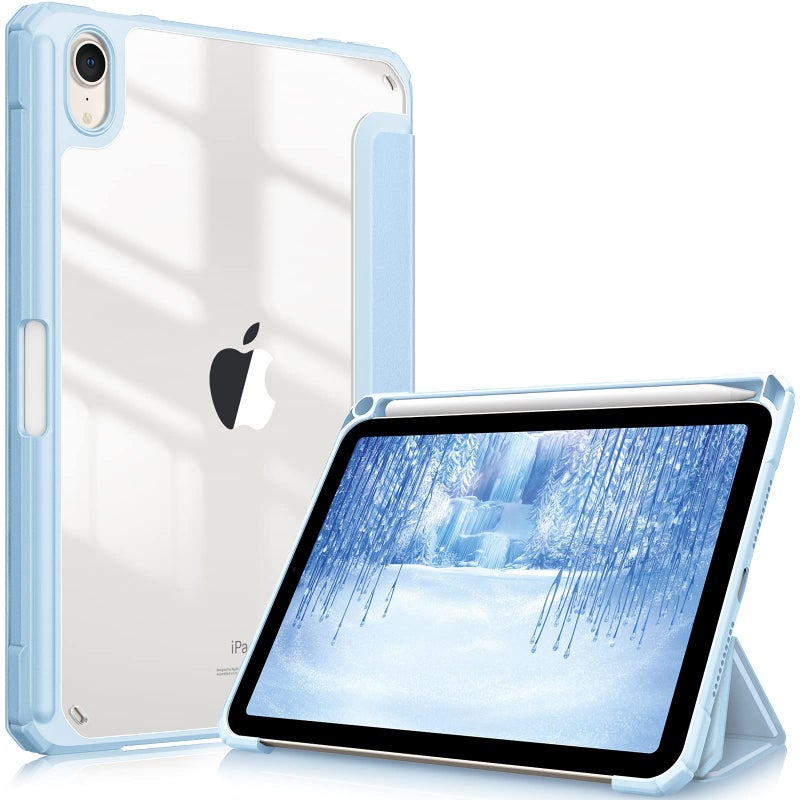 Hybrid Slim Case for iPad Mini 6 (8.3 Inch, 2021 Model) - [Built-in Pencil Holder] Shockproof Cover Clear Transparent Back Shell, Auto Wake/Sleep for iPad Mini 6th Generation(Blue)