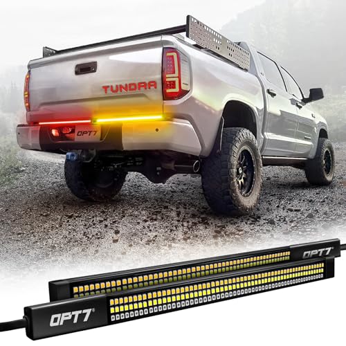 OPT7 Redline Parlux Tailgate Light Bar for Tundra wSequential Amber Turn Rigid 2Piece Aluminum Triple Row LED Strip Truck Dynamic Taillight wIgnition Sequence Fits 20072021 Tundra 2nd Gen - Image 1