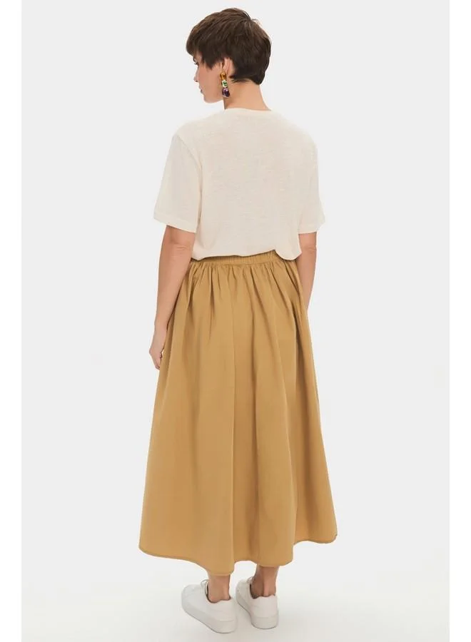 JUNE June Women 100% Cotton Pleated Midi Skirt Taba