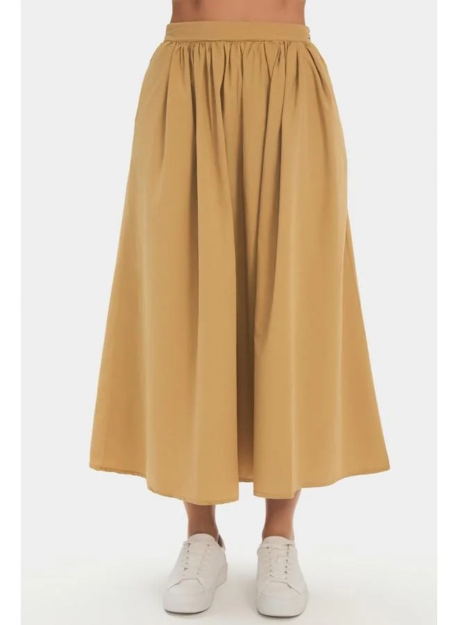 JUNE June Women 100% Cotton Pleated Midi Skirt Taba