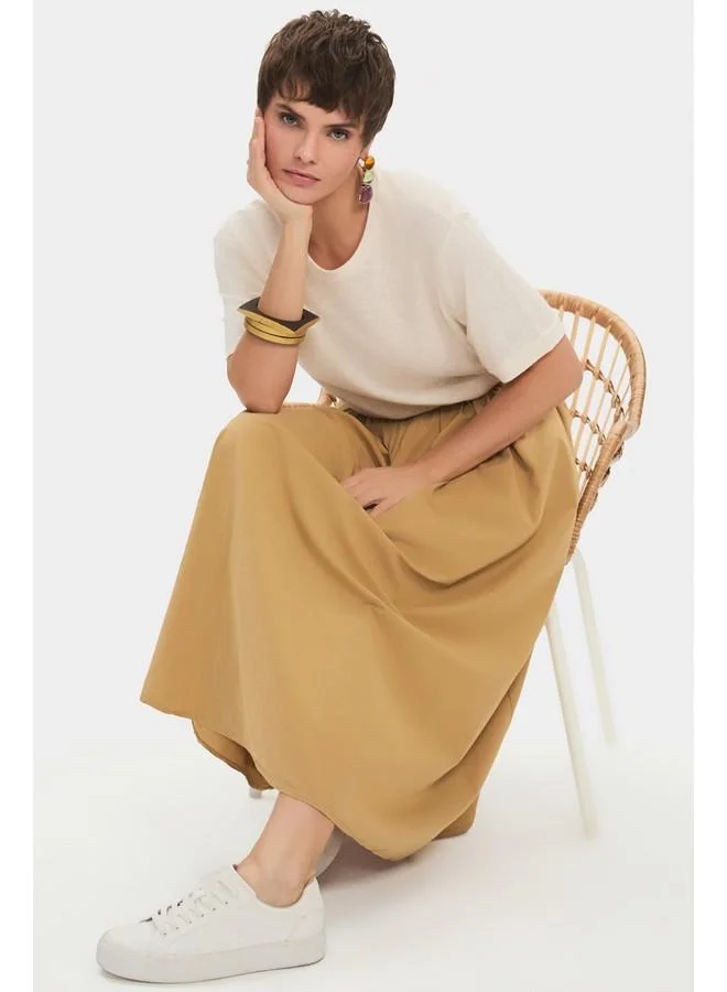 JUNE June Women 100% Cotton Pleated Midi Skirt Taba
