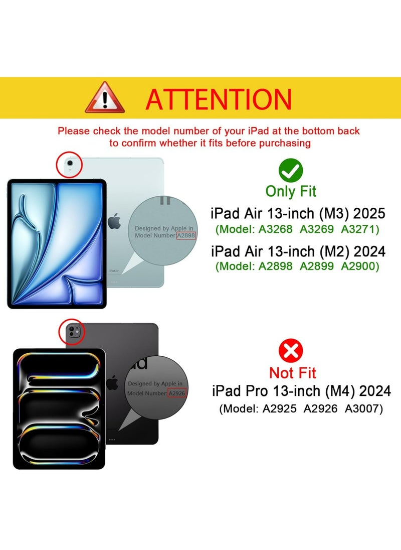 Rock Pow Case for iPad Air 13 inch M3 2025/Air 13 inch M2 2024 with Pencil Holder Smart iPad Case [Support Pencil Pro and Pencil(USB-C)] Support Touch ID and Auto Wake/Sleep Cover for Air 13inch M3/M2 2025/2024  - Image 2