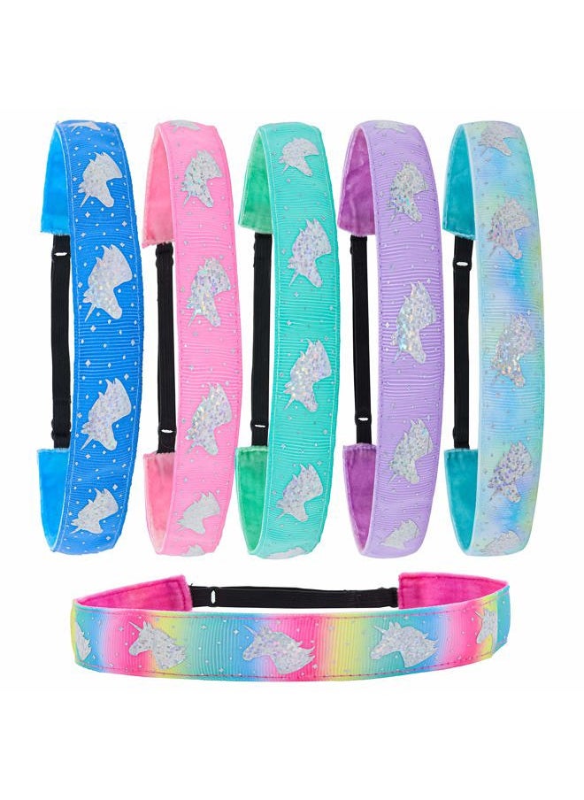 FROG SAC - 6 Unicorn Headbands for Girls, Adjustable No Slip Glitter Hair Bands for Kids, Cute Little Girl Sports Head Bands, Sparkly Soccer Gymnastics Headband, Sparkle Hair Accessories - Image 1