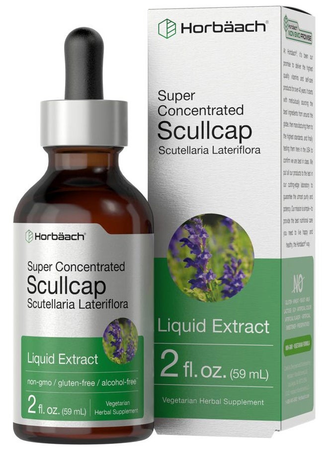 Horbäach - Scullcap Herb Liquid Extract | 2 fl oz Tincture | Super Concentrated | Alcohol Free, Vegetarian, Non-GMO, Gluten Free Skullcap Supplement - Image 1