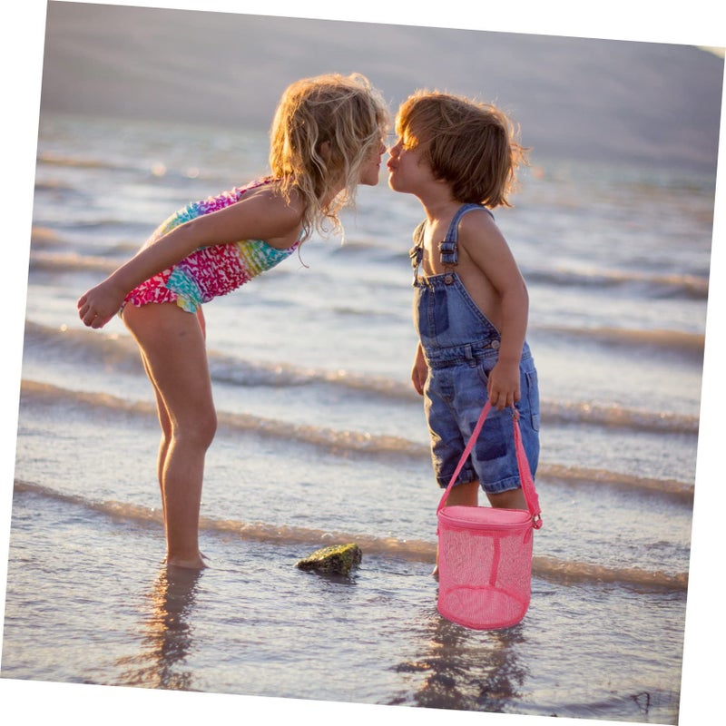 Rosy Mesh Beach Bag for Kids Shell Toy Storage Sand Toys - Image 4