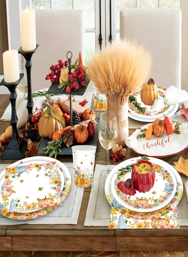 Teeloray Fall Thanksgiving Paper Plates and Napkins Party Supplies Watercolor Pumpkin Maple Wreath Thanksgiving Disposable Tableware Banner Cups Set Autumn Harvest Party Decorations for Table, Serves 24 - Image 5
