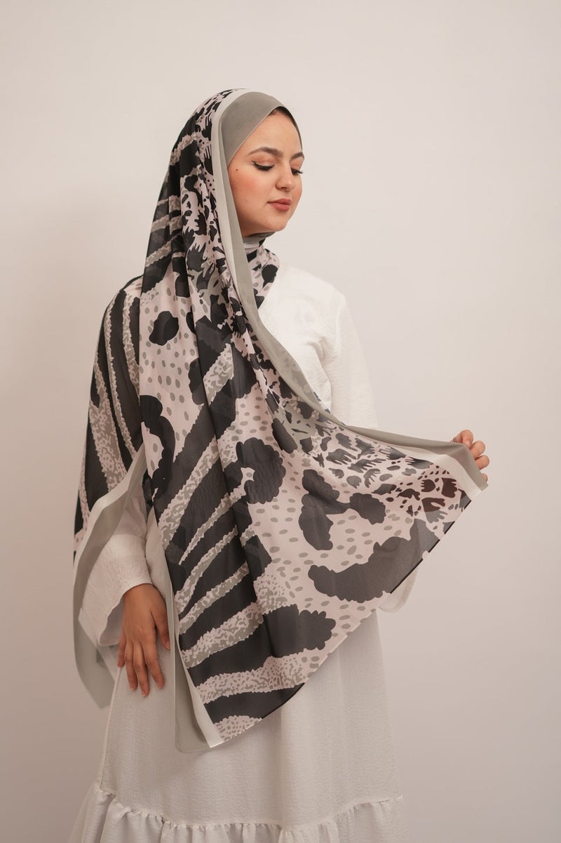 كايان طرحة شيفون كريب زارا مشجرة شيفون بتصميم مميز - متعدد الألوان - Image 1