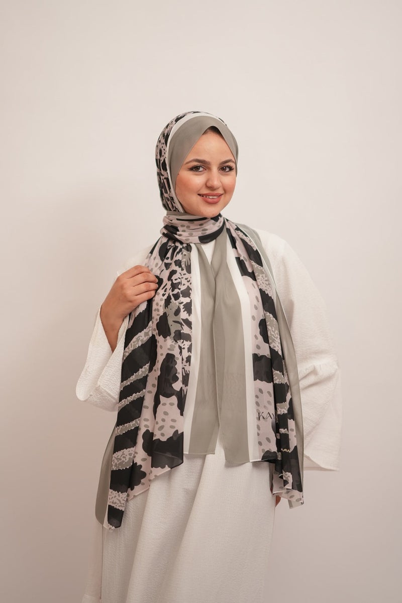 كايان طرحة شيفون كريب زارا مشجرة شيفون بتصميم مميز - متعدد الألوان - Image 2