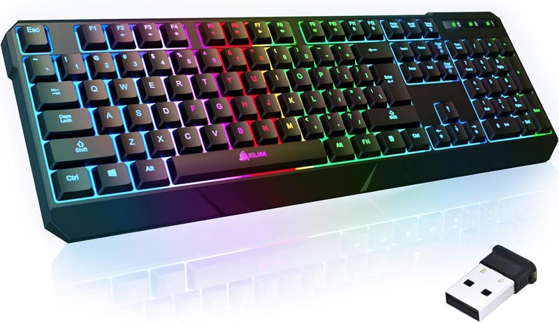 KLIM Chroma Wireless Keyboard – RGB Backlit Gaming, Rechargeable Battery, PC Keyboard, Durable & Water-Resistant, Compatible with PS4, PS5 & Mac - Black - Image 1