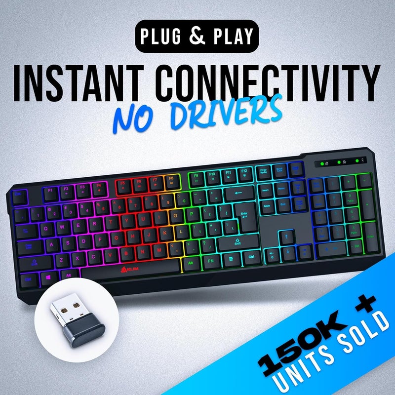 KLIM Chroma Wireless Keyboard – RGB Backlit Gaming, Rechargeable Battery, PC Keyboard, Durable & Water-Resistant, Compatible with PS4, PS5 & Mac - Black - Image 2